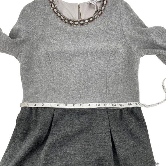 Sandro Gray Wool Cashmere Blend Long Sleeve Dress Womens 8 Embellished Neckline - Picture 4 of 13